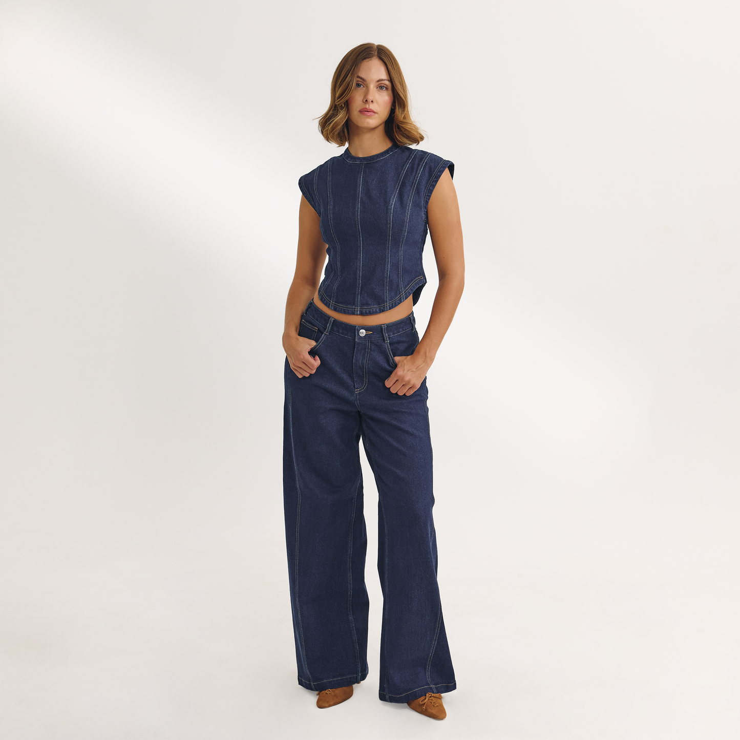 Dipped-Waist Wide-Leg Jeans - Indigo Blue