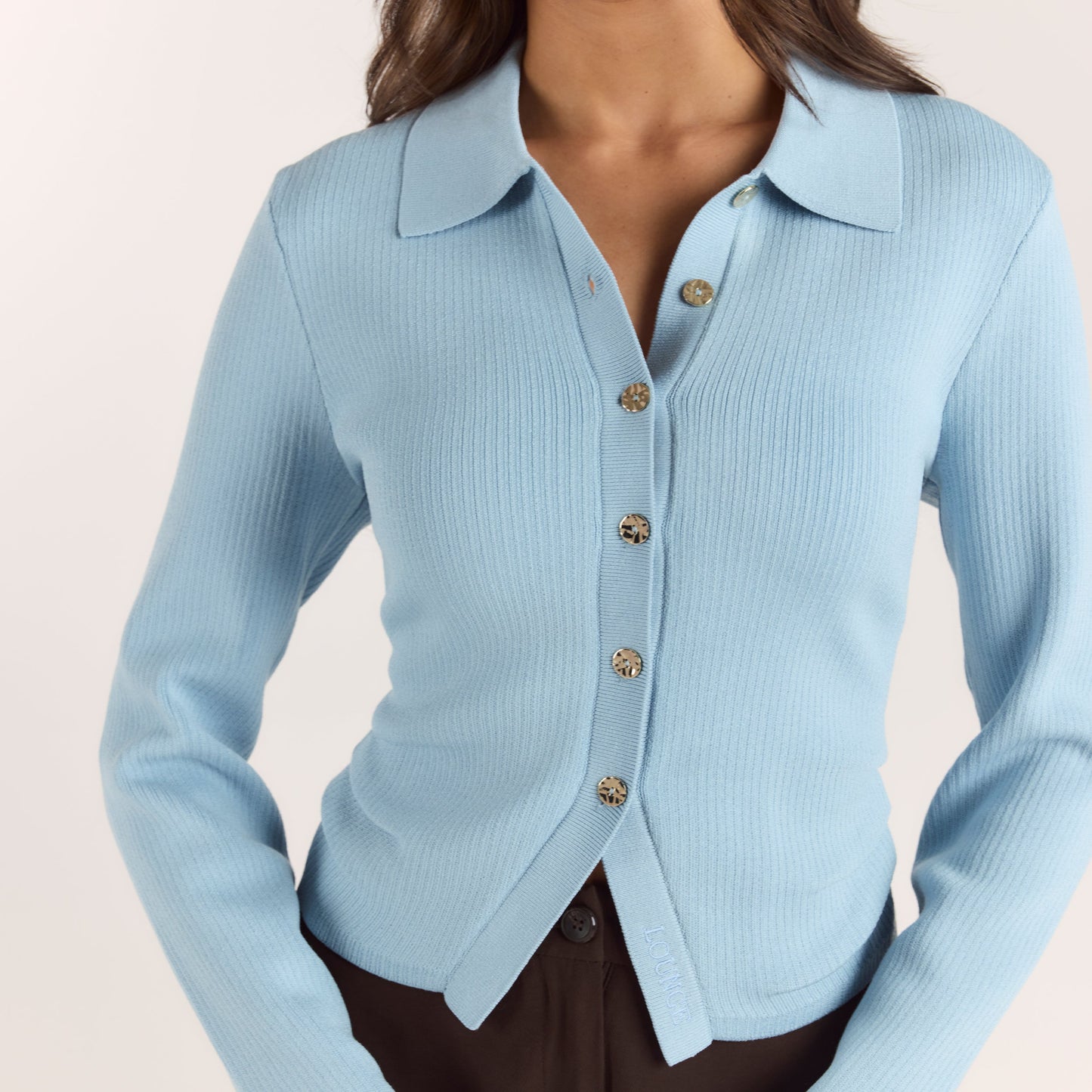 Ribbed Knitted Cardigan - Light Blue