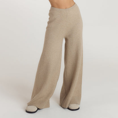 Ribbed Hem Knitted Trousers - Mink