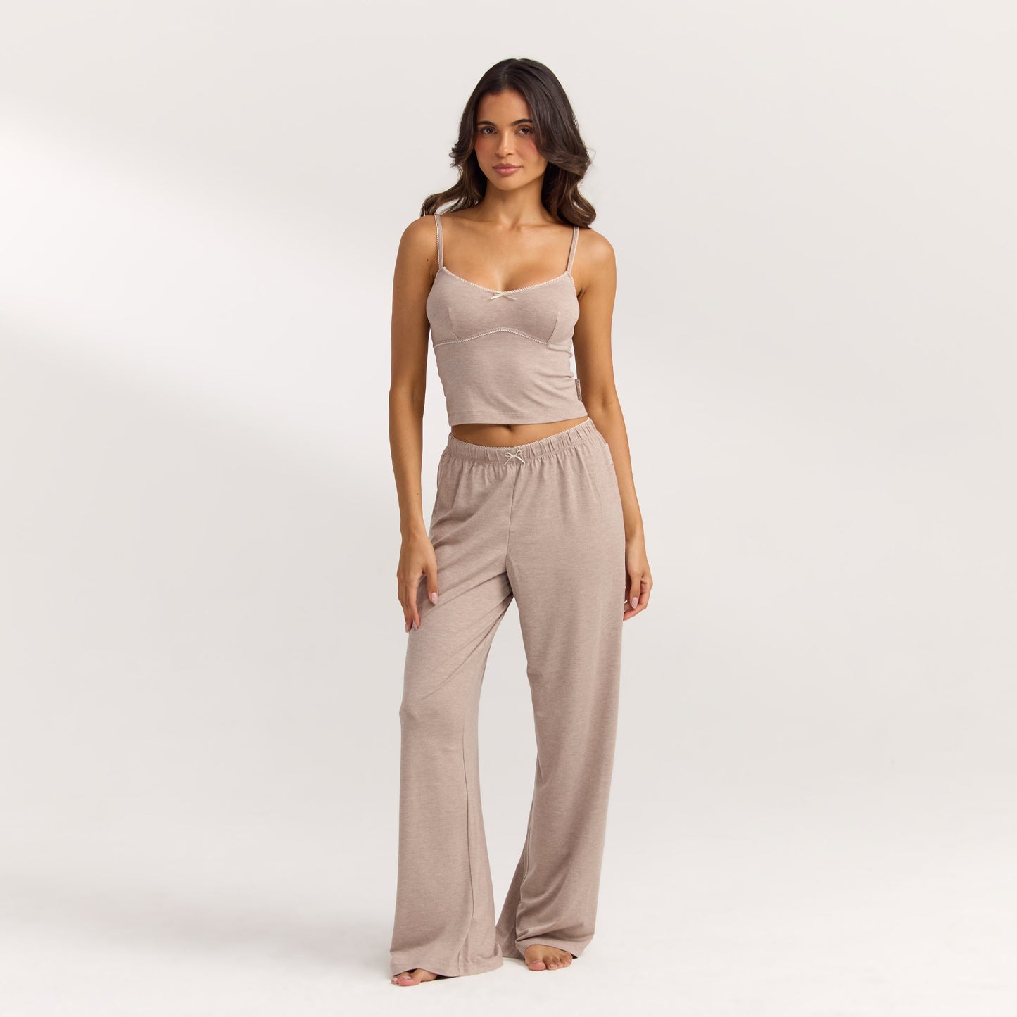 Modal Straight-Leg Pajama Pants - Brown Marl