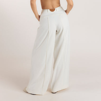 Wide-Leg Pleat Detail Pants - Off White