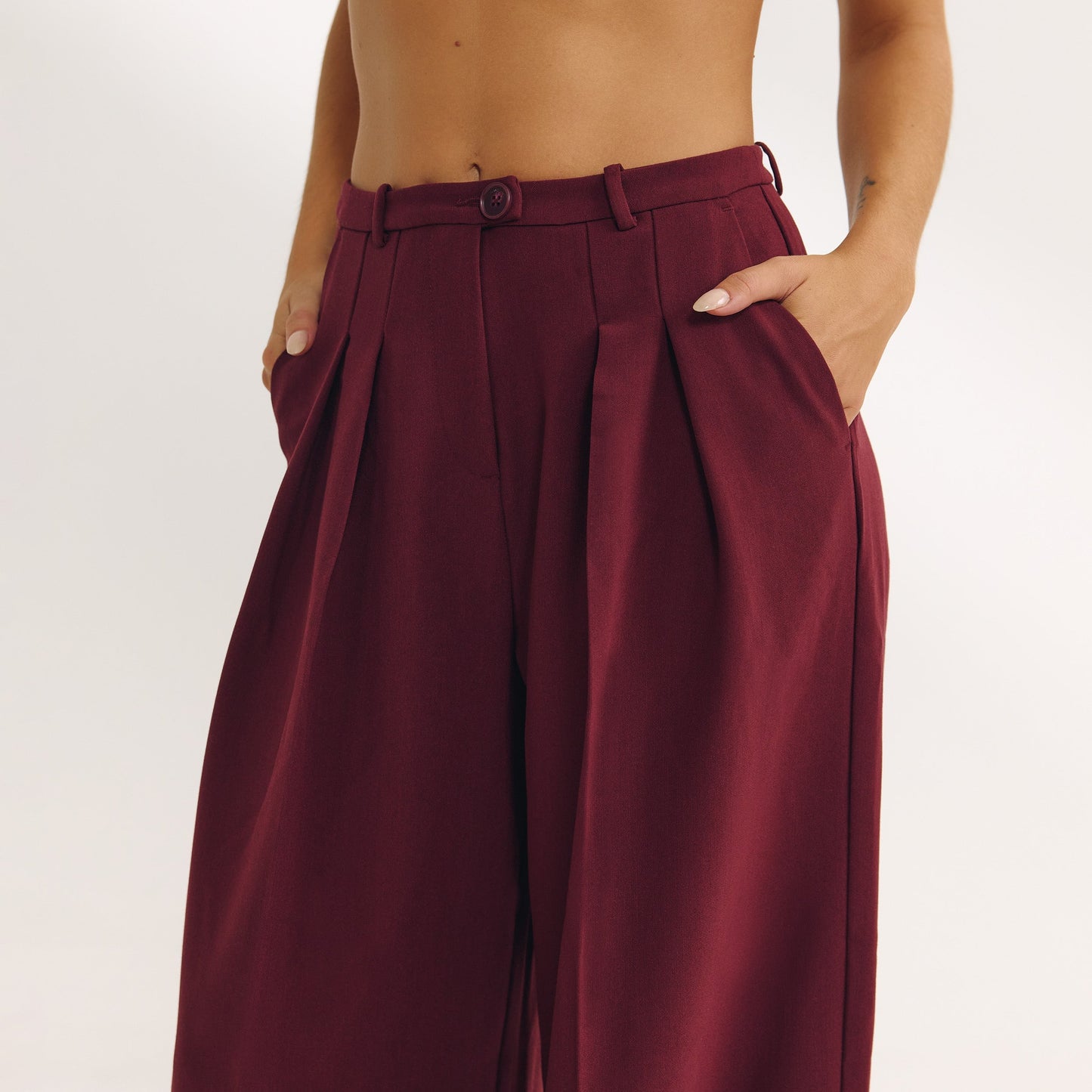 Wide-Leg Tailored Trousers - Cherry Lacquer
