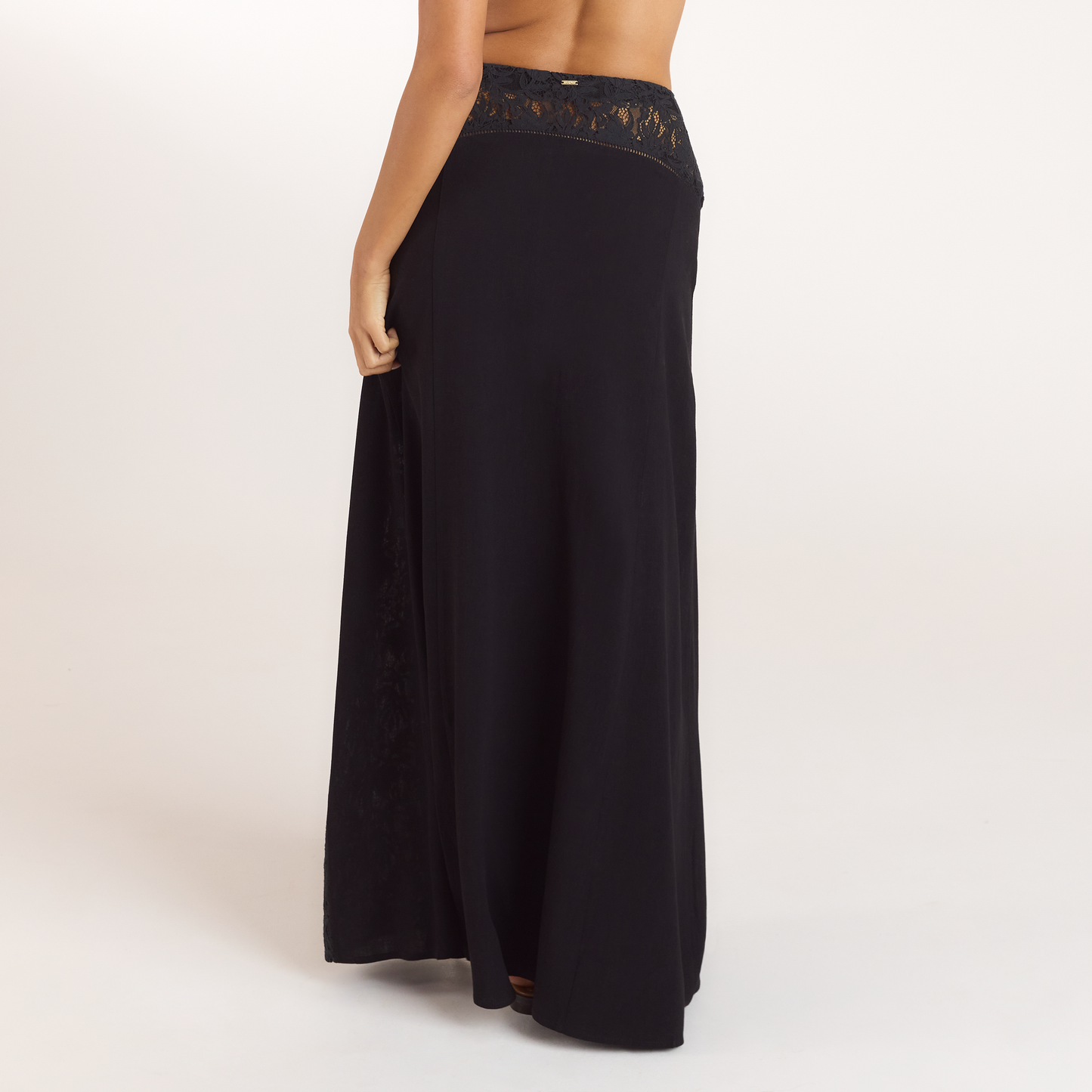 Lace Insert Maxi Skirt - Black