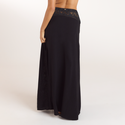 Lace Insert Maxi Skirt - Black