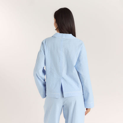 Textured Cotton Pajama Shirt - Blue