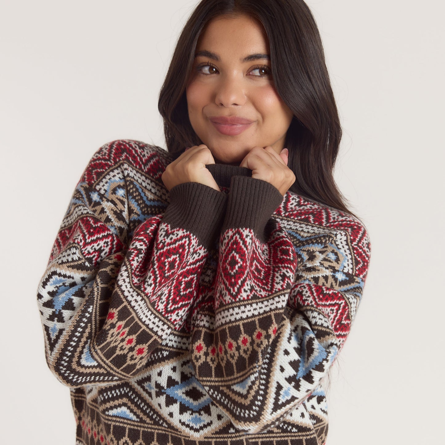 Fairisle Knitted Jumper - Brown/Red