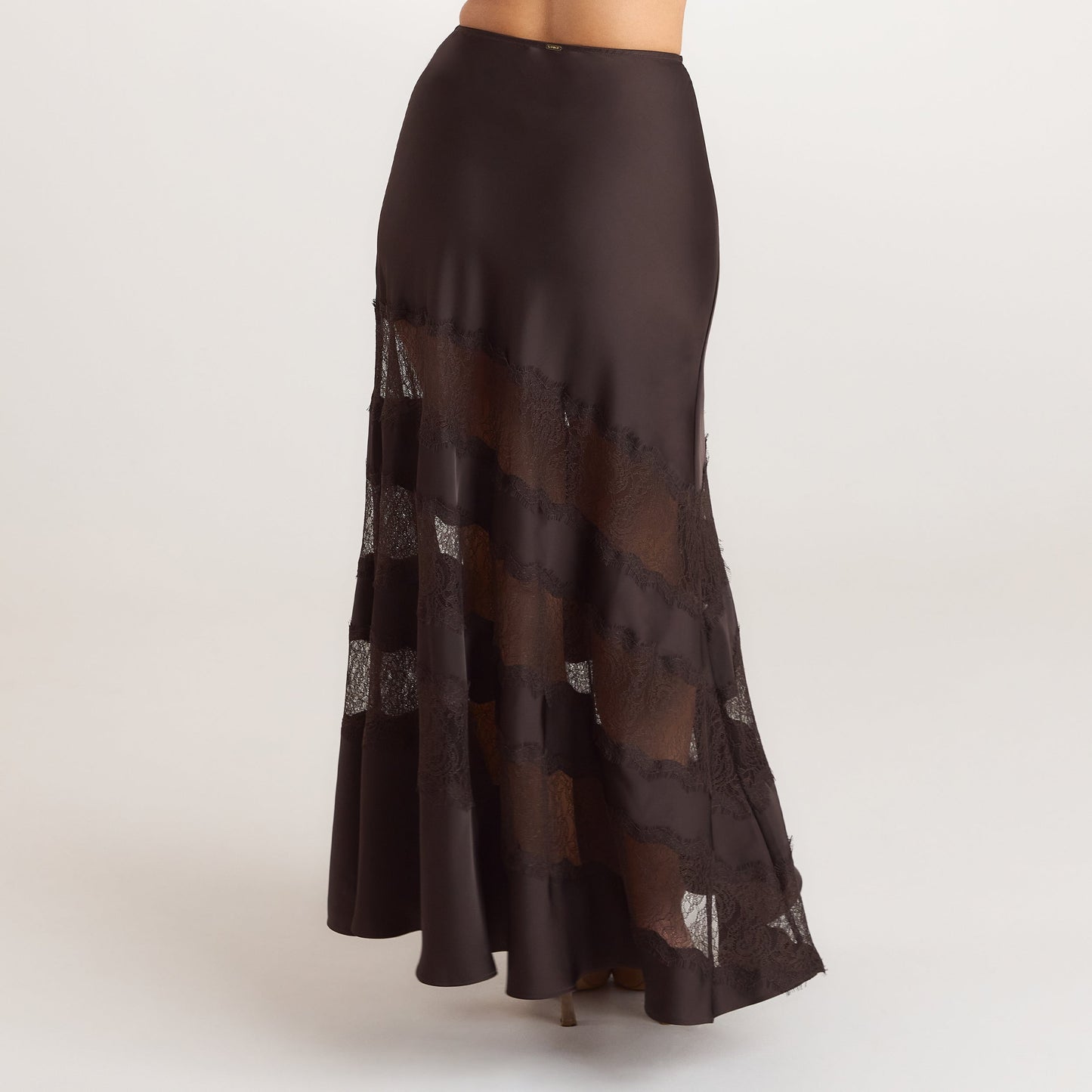 Lace Trim Maxi Skirt - Chocolate