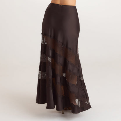 Lace Trim Maxi Skirt - Chocolate