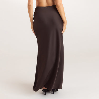 Satin Fitted Maxi Skirt - Chocolate