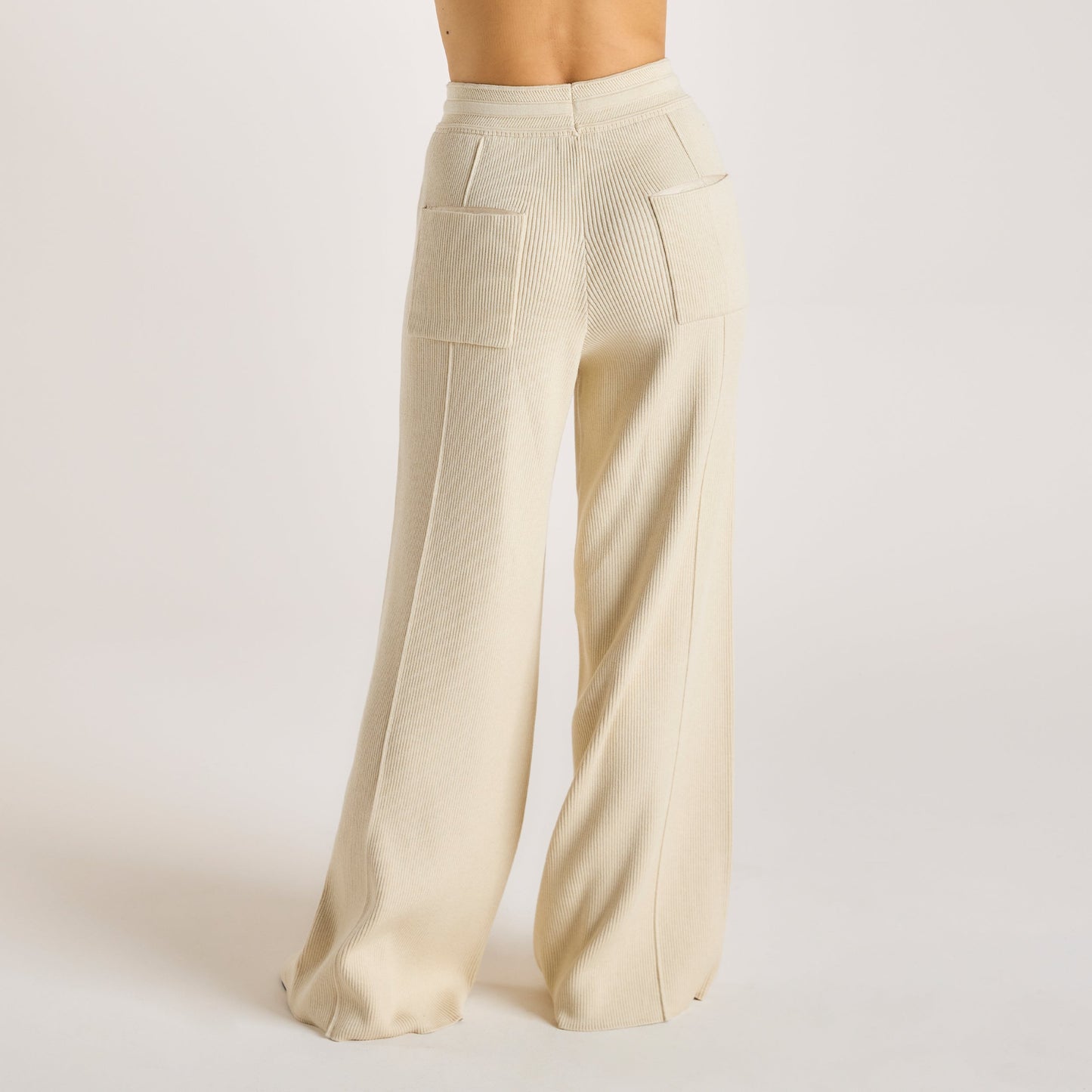 Wide Leg Knitted Pants - Cream