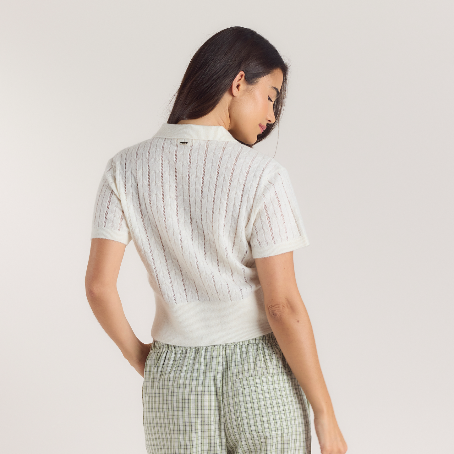 Sheer Knitted Polo Top - Cream