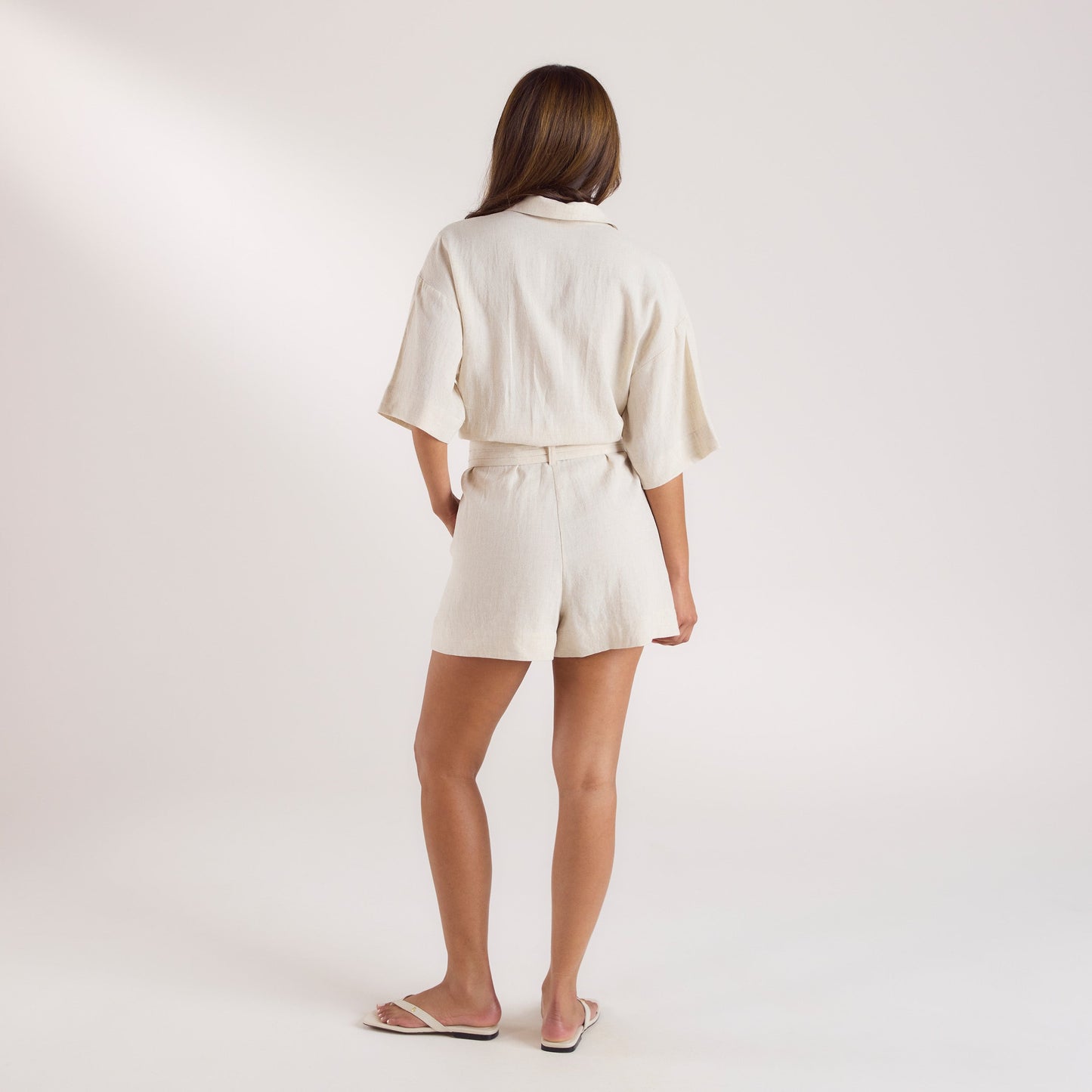 Belted Linen Playsuit - Cream