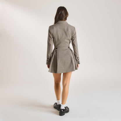 Houndstooth Blazer Dress - Brown