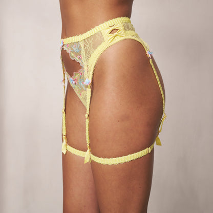 Ilianna Intimates Thong & Suspender Belt - Yellow