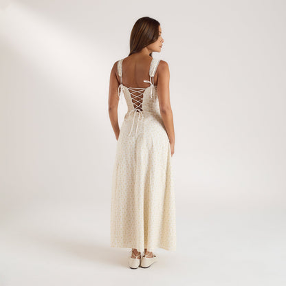 Corset Back Maxi Dress - Peach Floral