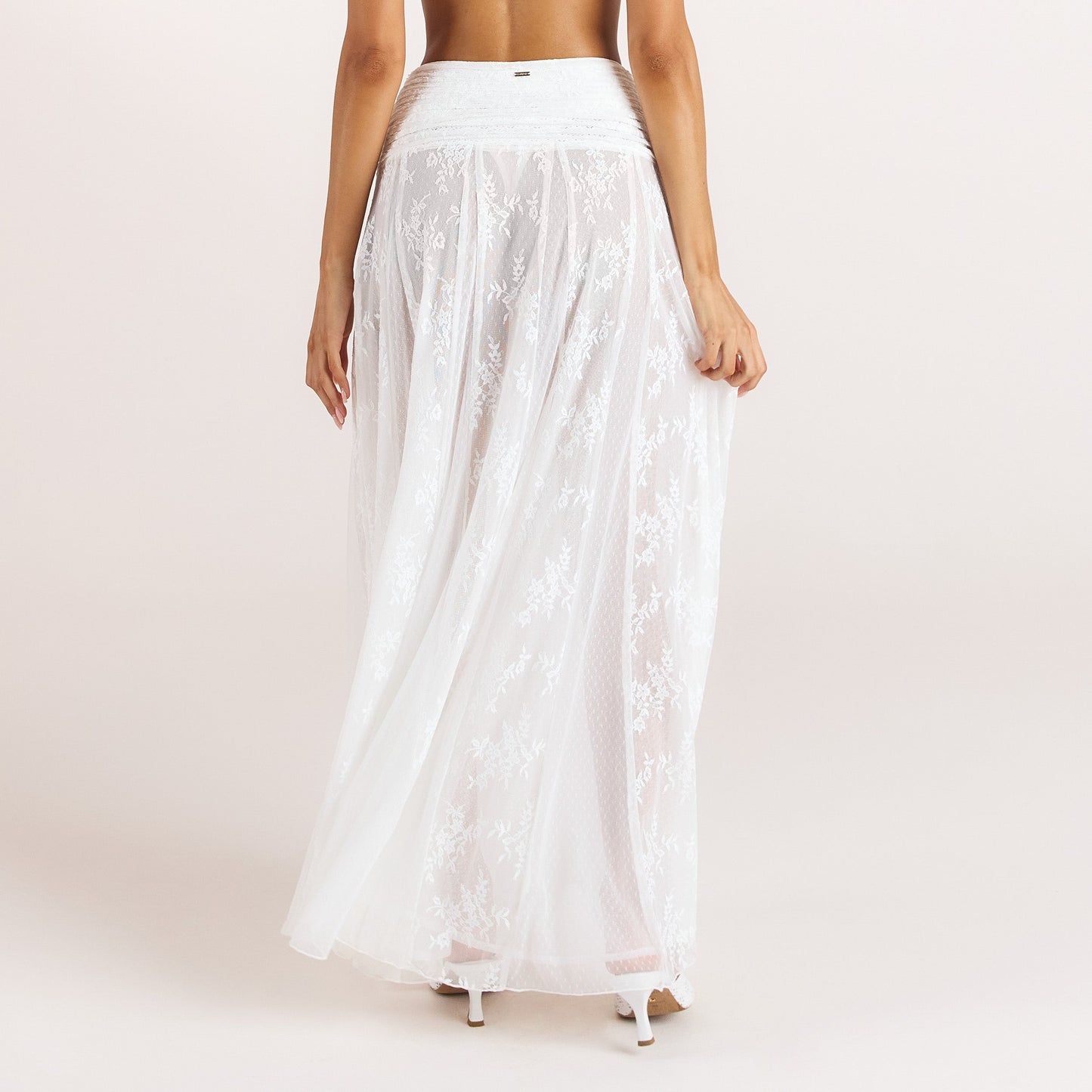 Sheer Lace Maxi Skirt - White