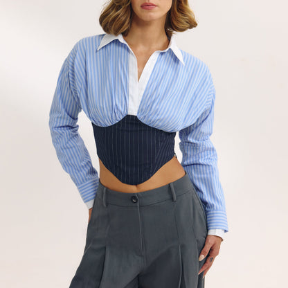 Long-Sleeved Corset Shirt - Blue