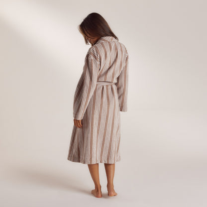 Towelling Dressing Gown - Striped Malt