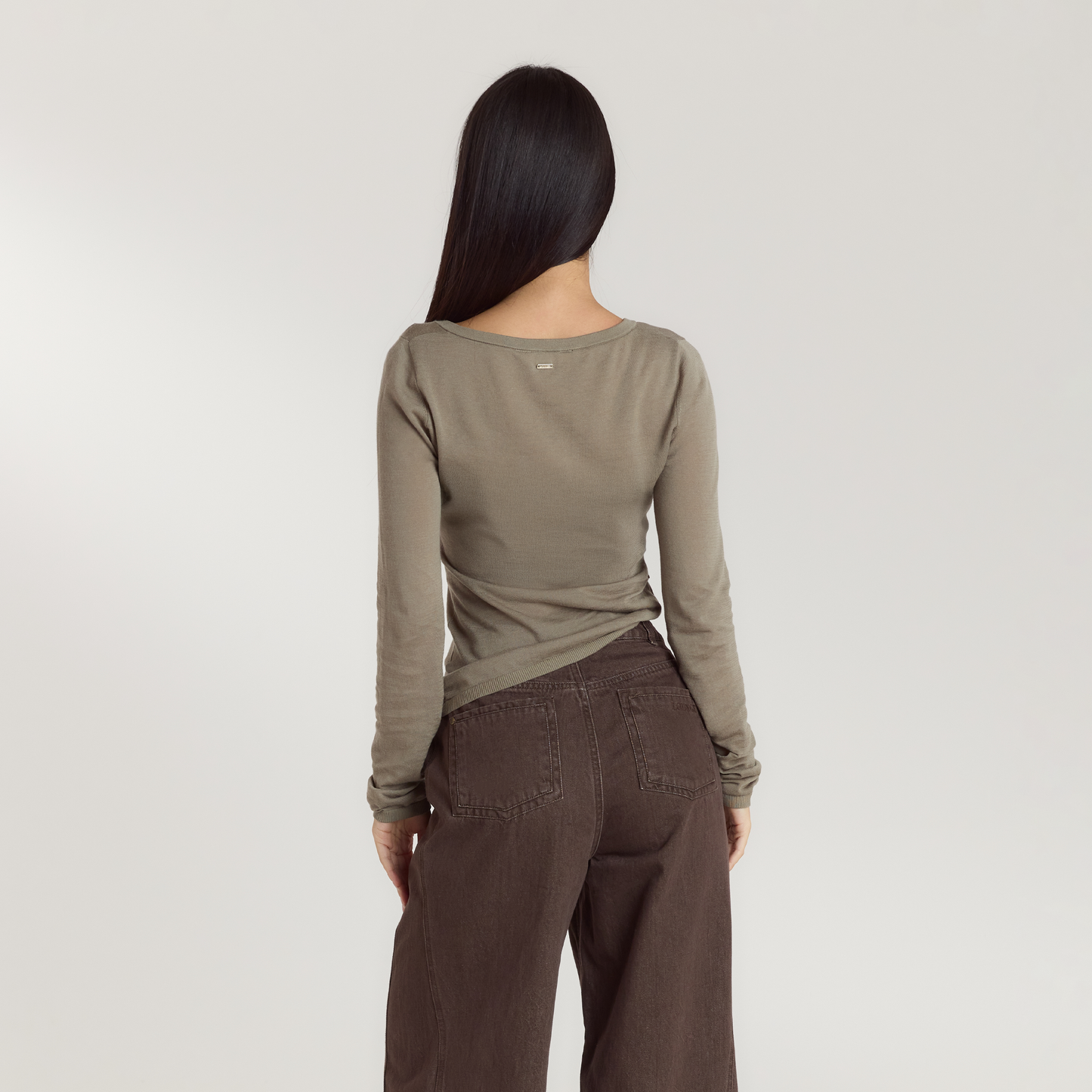 Asymmetric Fine Knit Top - Thyme
