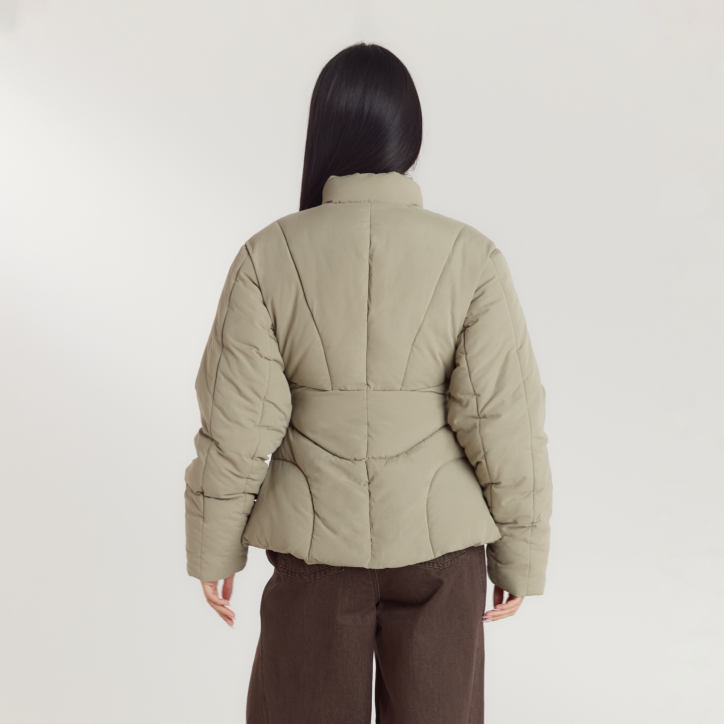 Cinched Puffer Coat - Thyme