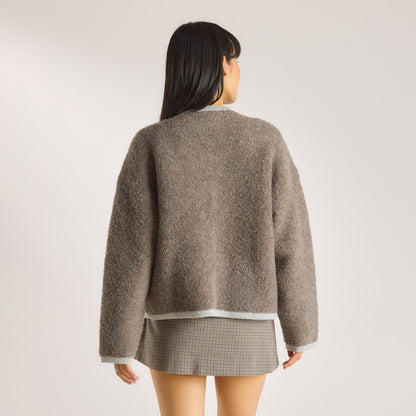Knitted Wool Blend Jacket - Truffle