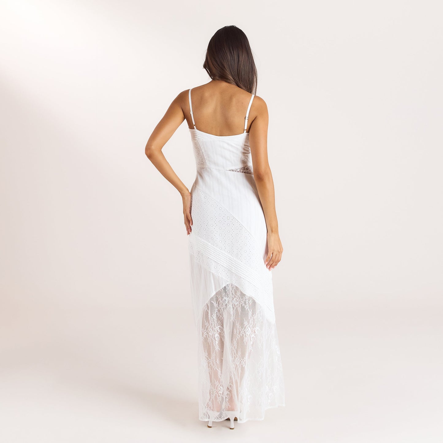 Broderie & Lace Maxi Dress - White
