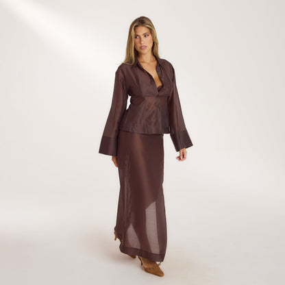 Fitted Sheer Shirt - Chocolate