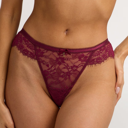 Lace Trim Thong - Berry