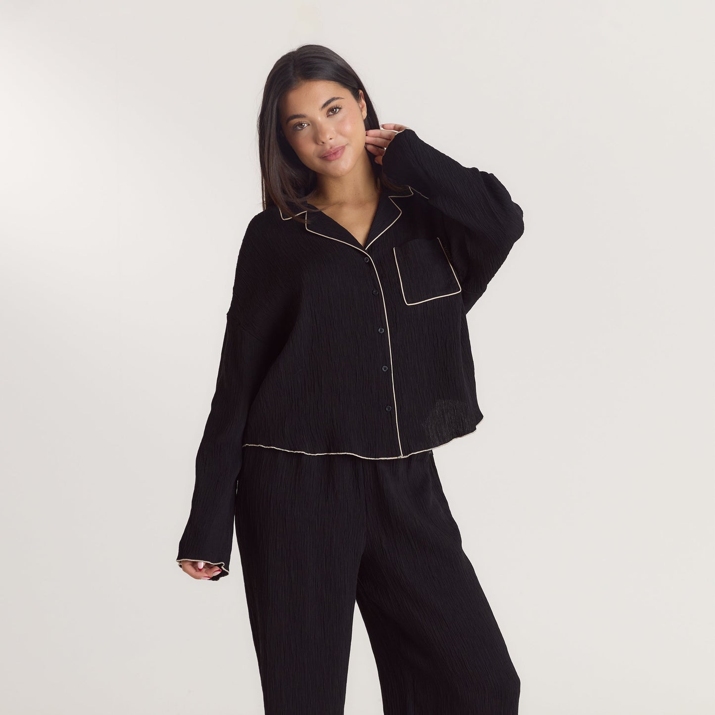 Crinkle Pajama Shirt - Black