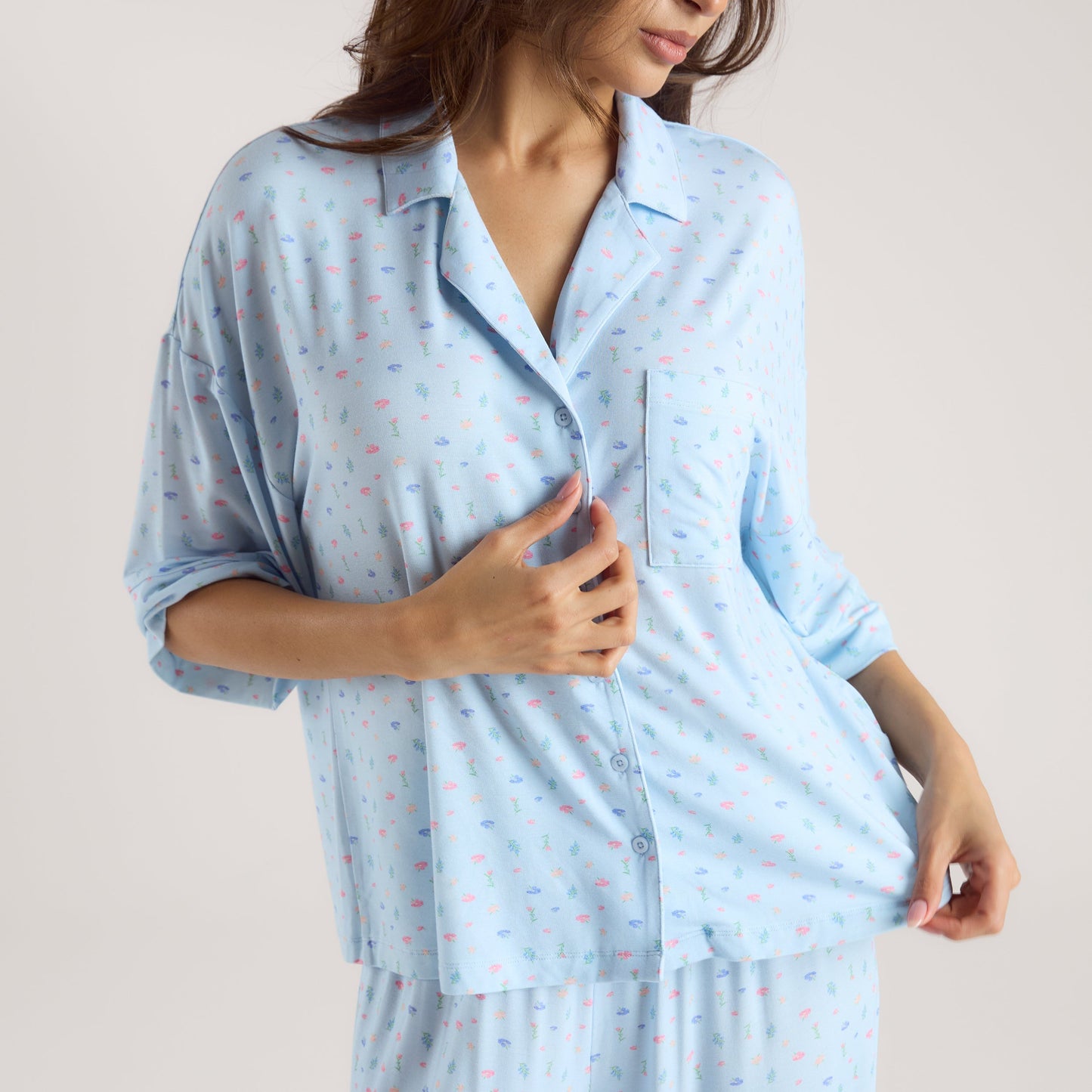 Modal Short Sleeve Pajama Shirt - Blue Floral