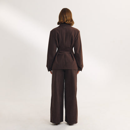 Draped Sleeve Blazer - Chocolate