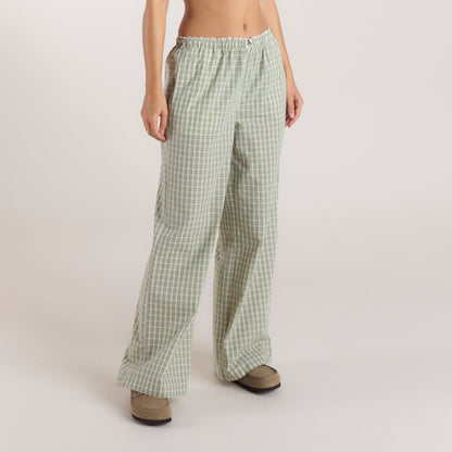 Check Cotton Pants - Green