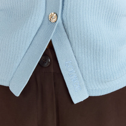 Ribbed Knitted Cardigan - Light Blue