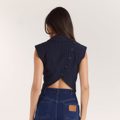 Crossover Waistcoat - Navy Pinstripe