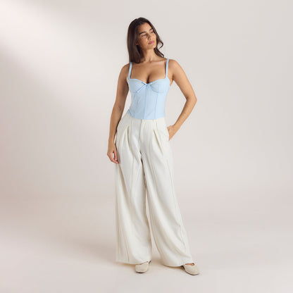 Wide-Leg Pleat Detail Pants - Off White