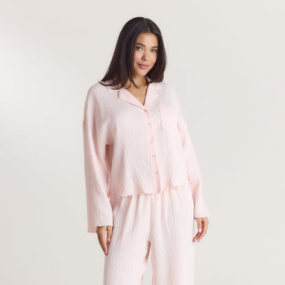 Crinkle Pajama Shirt - Pink