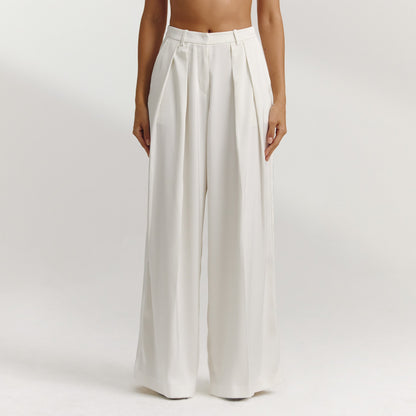 Satin Wide-Leg Pants - Off White