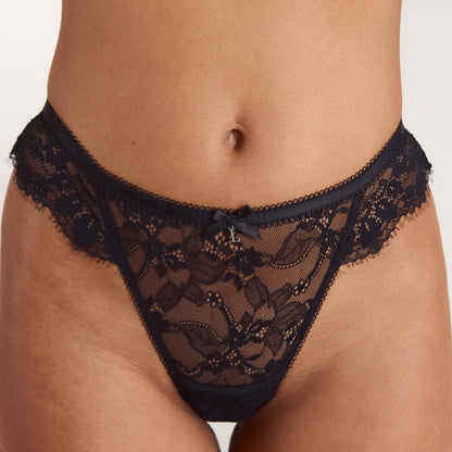 Lace Trim Thong - Black