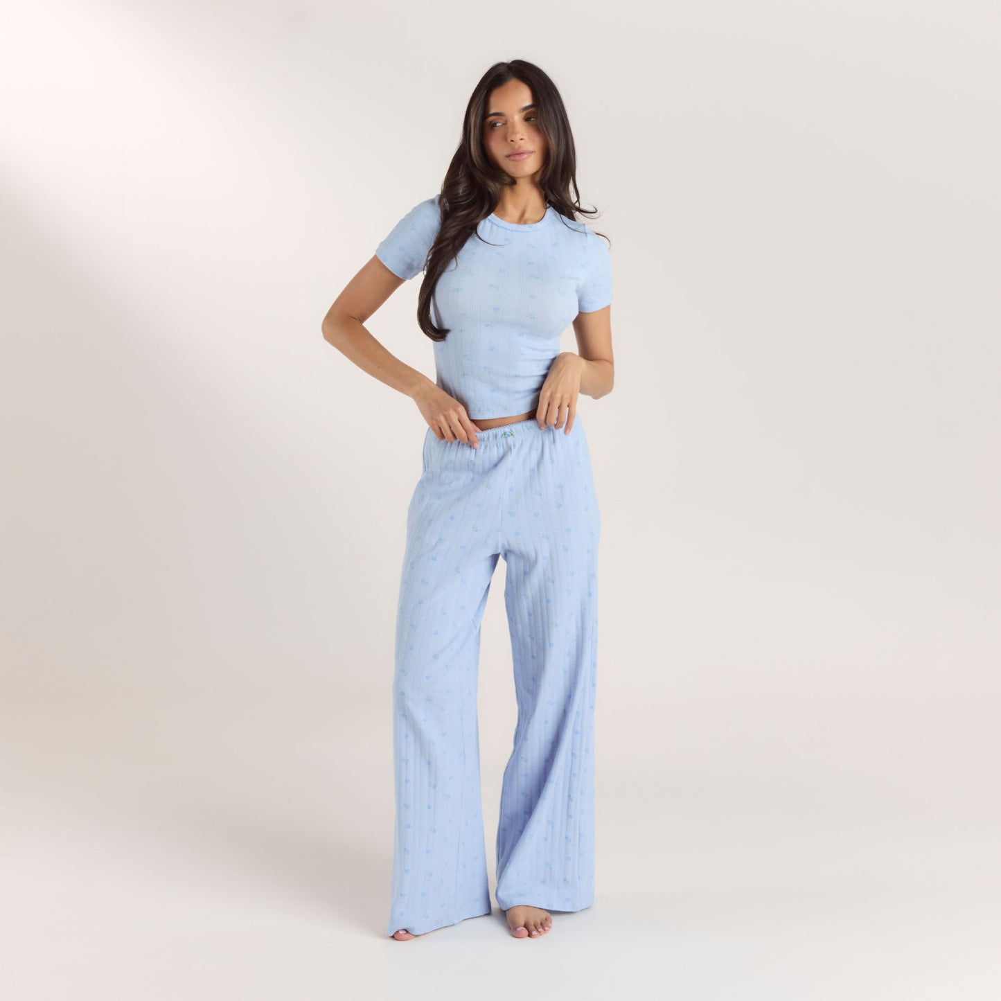 Pointelle Pajama Pants - Blue Floral