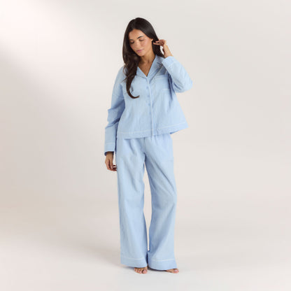 Textured Cotton Pajama Shirt - Blue