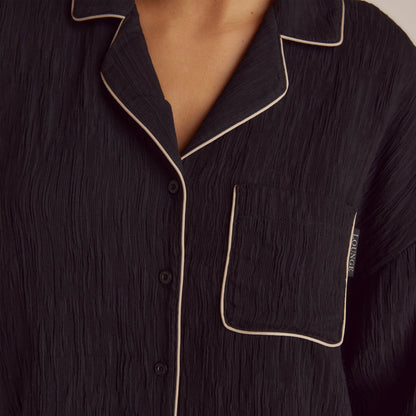 Crinkle Pajama Shirt - Black