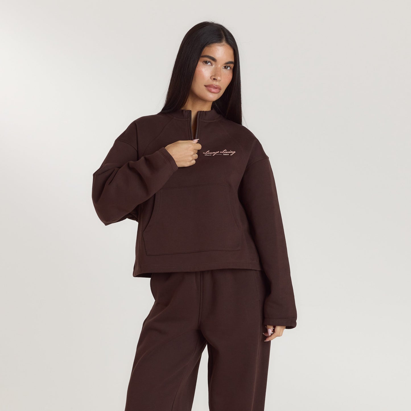 Lounge Living Quarter-Zip Jumper - Chocolate