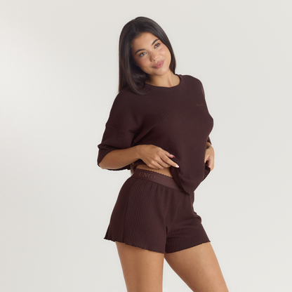 Soft Waffle Pajama Top - Dark Chocolate