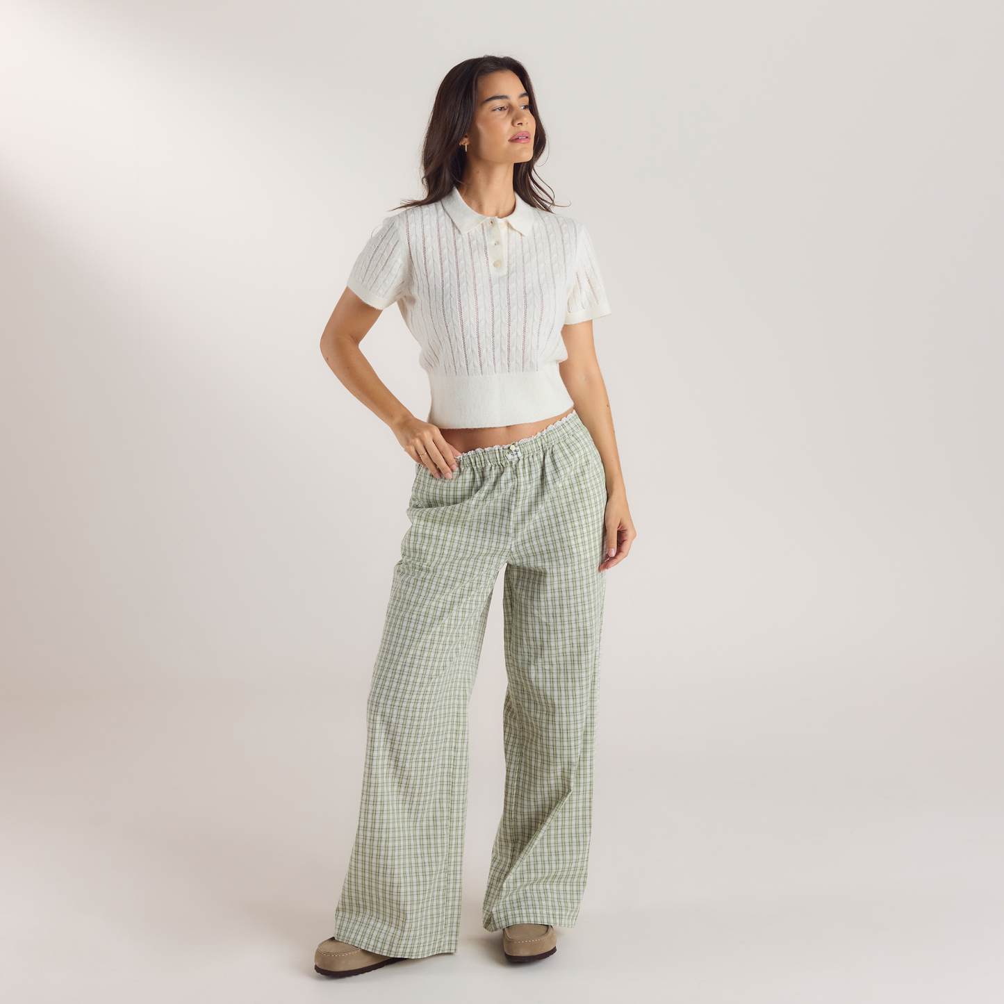 Sheer Knitted Polo Top - Cream