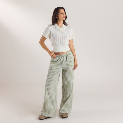 Sheer Knitted Polo Top - Cream
