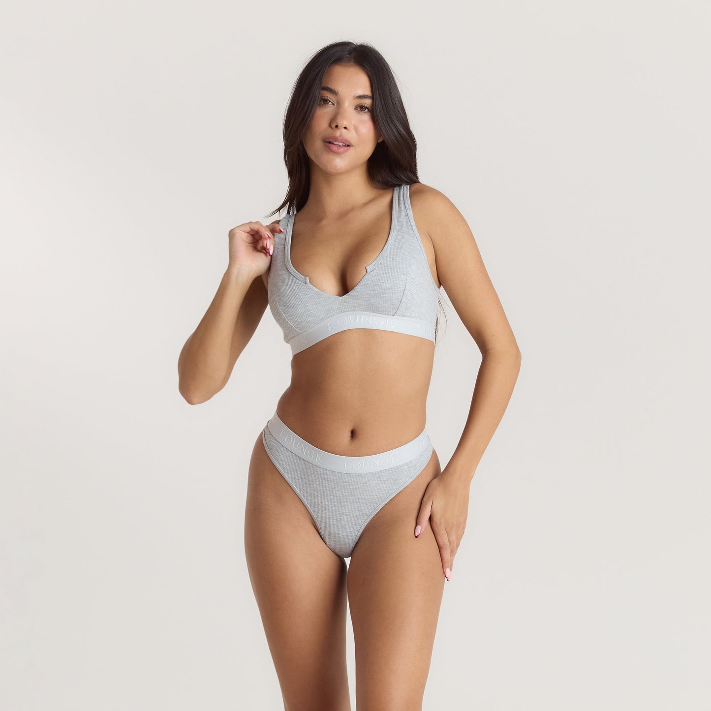 Soft Ribbed Push-Up Bralette - Grey Marl