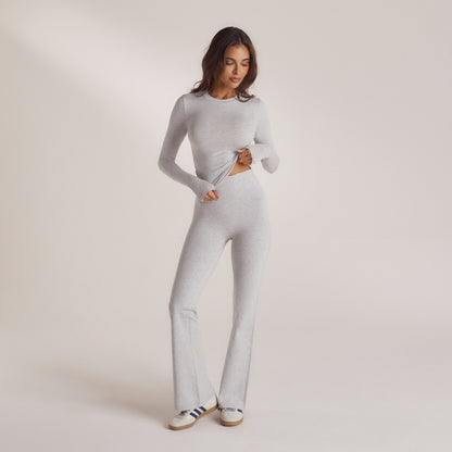 Cotton Blend Long Sleeve Top - Grey Marl