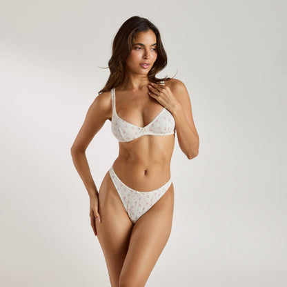 Pointelle Bralette - Ivory Floral Print