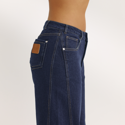 Dipped-Waist Wide-Leg Jeans - Indigo Blue