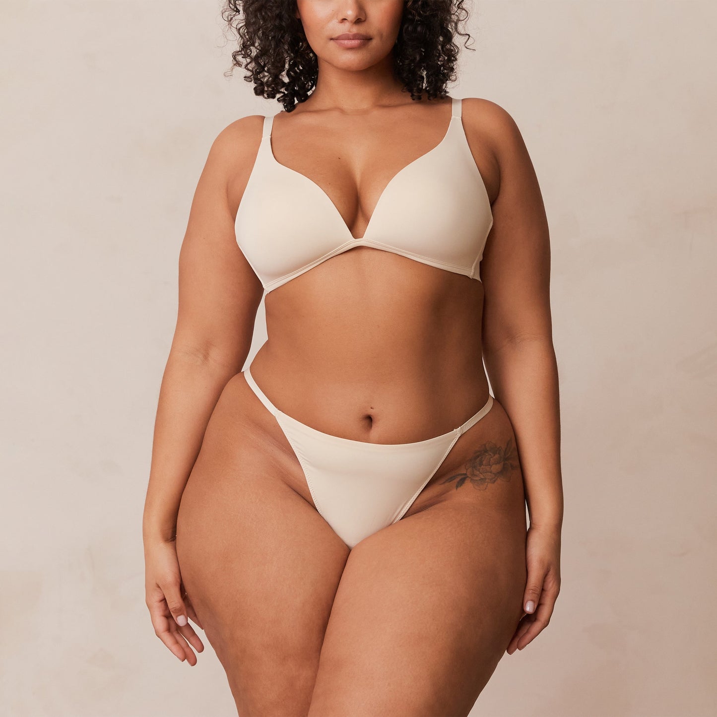 Light Non-wire Plunge T-shirt Bra  - Latte
